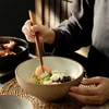 Skålar japanska retro kreativa ramen skål enkel mode hem nudel set sallad frukt keramiska bordsartiklar hög