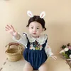 Kläder sätter Autumn Ins Born Baby Girls 2st kläder Set Cotton Long Sleeve Shirts Denim Cartoon Embroidery Suspender Romper Suit