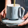 Kupalar yaratıcı seramik kahve fincan tabağı Avrupa küçük lüks kapaklı kaşık sevimli seyahat kupa vintage bardak