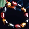 Bracciale con occhio di tigre tricolore naturale a filo, particelle di grandi dimensioni, perline a barilotto, cerchio singolo