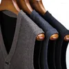 Men's Vests Top Grade Winter Fleece Warm Knin Cardigan Sweater Vest 2023 Men Business Casual Woolen Sleeveless