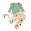 Clothing Sets FOCUSNORM 0-24M Born Baby Boy Girl Clothes Ruffles Long Sleeve Romper Tops Floral Pant Headband 3PCS