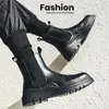Buty luksusowy design platforma męska Chelsea buty grube dolna skórzana skórzana kostka męskie obuwie okrągłe palce krótkie buty 230907