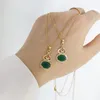 Chaînes Collier de gourde d'agate verte naturelle pour femmes classiques creux design brillant style chinois pendentif clavicule chaîne bijoux