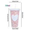 Tumblers Color Changing Cups Iced Coffee Cup With Lid & Straw 710ml Reusable Funny Heart Mug Large Capacity Cute Novelty Tea