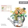 Blocs Arrosoir en pot blocs de construction fleur bricolage plante Bouquet modèle décoration de la maison enfants assemblé jouet cadeau R230907