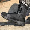 Botas esporte exército homens combate botas táticas ao ar livre caminhadas deserto couro tornozelo botas militares masculino combate sapatos 230907