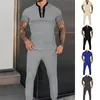 Men's Tracksuits Spring/Summer Short Sleeve T-shirt Long Pants Two Piece Brand High Quality Outdoor Sports Set Casual Henry Neck Zipper