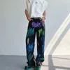 Men's Jeans 2023 Graffiti Printing Streetwear Casual Pants Colored Painted Straight Loose Fashion Trend Black/Beige Trousers