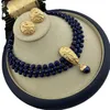 Ensemble collier et boucles d'oreilles en Lapis, Vintage, mode médiévale, atmosphère assortie à tout, trois couches de perles de luxe de haute qualité