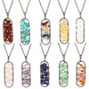 Pendentif en pierre de puce enveloppé de fil rétro, perles cassées de Quartz, rectangle, lune, arbre de vie, breloques, améthyste, Lapis, cristal de guérison, agates, colliers pour femmes, bijoux