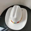 Breda Brim Hats Bucket Classic White Western Cowboy for Men and Women Jazz Cocked Hat Rose Red Belt Accessories Big Panama Knight 230907