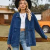 Chaquetas de mujer versátiles ajustadas Retro clásicas sueltas de mezclilla Casual abrigo Tops Color sólido Bolsillo grande un solo pecho manga larga