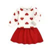 Ensemble de vêtements de printemps pour filles, jupe plissée en coton avec cœur de dessin animé, costumes pour enfants, cadeau d'anniversaire, vêtements pour enfants, 2631