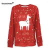 Felpe con cappuccio da donna unisex Natale carino Alpaca lettera stampata O collo felpe Natale casual pullover allentato cappotti per donna uomo M-2XL Plus