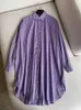 Sukienki swobodne jesień 2023 Kobiety koszulka Purple paski bawełniane luźne samice samicowe sukienkę z długim rękawem