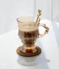 Wine Glasses Vintage Embossed Glass Cup High-foot Latte Coffee Afternoon Tea Juice Mini With Handle High-value Souvenir