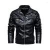 Men's Jackets PU Leather Jacket Men Winter Fleece Slim Motorcycle Leahter Mens Stand Collar Casual Suede Outerwear Man 7XL