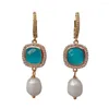 Dangle Earrings Y.YING Cultured White Rice Pearl Cz Bezel Set Blue Crystal Lever Back