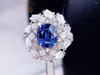 Bagues de cluster LR Blue Sapphire Ring 2.12ct Real Pure 18K Naturel Unheat Royal Gemstone Diamants Pierre Femme