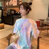 Women's T Shirts Woman's Tshirts Summer Korean Style Tie-dye Loose Short Sleeve Casual Sale Woman Top Tee Shirt Drop ZBBA25