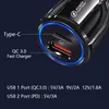 듀얼 USB 자동차 충전기 QC3.0+USB 3A USB+Type-C PD 20W iPhone iPad Huawei Samsung Xiaomi LG Auto Power Adapter 용 빠른 충전