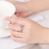 Cluster Rings 925 Sterling Silver Female Sweet Ring Finger White Zircon Light Leaf Elegant Circle For Woman Girl Fashion Jewelry