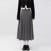 Saias cinza saia plissada para mulheres 2023 outono estilo preppy cintura alta uma linha de comprimento médio vintage casual roupas femininas 230906