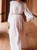 Casual Dresses AIGYPTOS SpringFall White Maxi Dress Women French Court Style Lace Hollow Out Elegant Slim Holiday Long Sleeve Shirt