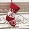 Christmas Decorations Knitting Stockings 9 Inch Yarn Ornaments Gift Bag Red Merry Happy New Year Candy Socks Eec2919 Drop Delivery Hom Dhzu4