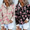 Women's Sweaters Printed Fashion Casual Long Sleeved Button Drawstring Tie Hat Sweater Womens Hooded Sweatshirt