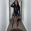 Rompers kadın tulumlar illüzyon gövdeli bodysuit catsuits Seksi şeffaf tekli onepieces giyim tül kostüm çıplak