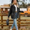 Chaquetas de mujer versátiles ajustadas Retro clásicas sueltas de mezclilla Casual abrigo Tops Color sólido Bolsillo grande un solo pecho manga larga