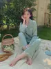 Kvinnors sömnkläder Silk Satin Pyjamas 2 Piece Set Simple Lapel Shirts Trousers Lace Trim Sweet Luxury Summer Autumn Homewear