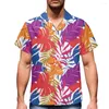 メンズカジュアルシャツブルークジラ印刷キューバ版シャツサモアパターン2023夏の半袖ラペル服