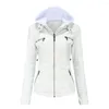 Women's Leather Spring And Autumn Quality Pu Washed Hooded Jacket Large Fit Black Windproof Sports Coat