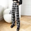 Jean femme printemps mode Ins rue Plaid contraste couleur lavage ample décontracté Denim jambe large pantalon marée femme pantalons longs