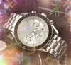 Relógio masculino de seis agulhas Lumious Quartz Cronômetro Mecânico Movimento Automático Relógio Cronógrafo de Luxo Sólido Fino Banda de aço inoxidável Grandes Relógios montre de luxe