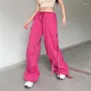 Pantaloni da donna Salopette a nastro Pantaloni hip-hop Street Pink Personalità Leggings a gamba larga Streetwear Donna