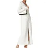 Robes décontractées 23 Mode Haut de gamme Double-Poche Soie Slit Femmes Tempérament Élégant Manches Longues Col V Simple Boutonnage Slim Chic Robe