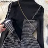 Sukienki robocze Temperament stroje Y2K ubrania dzianiny pullover tweed w kratę sukienka rupas femme moda 2 -częściowy zestaw dla kobiet