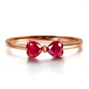 Anneaux de cluster Plaqué or rose 18 carats Bague rubis rouge véritable pierre précieuse en argent sterling 925 pour femmes papillon fleur amour bijoux fins mariage