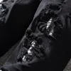 Ny Italien-stil # 554 # Men's nödställda förstörda byxor Snake Skin Patches Black Skinny Biker Jeans Slim Trousers Storlek 29-40287C