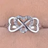 Bagues de cluster Mode Coeur Sparkling Diamond Bague Réel Solide 925 Sterling Argent Pour Femmes Belle Fille Bijoux