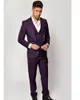 Costumes pour hommes 3pcs (veste pantalon gilet) violet foncé hommes costume cran revers design slim fit fête bal smoking beau mariage marié mariage