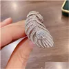 Anneaux de mariage Ins Top Vente Anneaux de mariage Bijoux de luxe 925 Sterling Sier Pave Saphir Blanc Cz Diamant Pierres Précieuses Éternité Plume Op Dhbpd