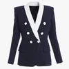 Womens Suits Blazers High Street est Fashion Designer Jacka Kvinnor Double Breasted Color Block Sal Collar Blazer 230906