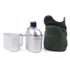 Vattenflaskor Goalone 1L Militär Canteen Kit Portable Aluminium Cup Wood Spise Set With Nylon Er Bag för Cam vandring av ryggsäck dhxkx