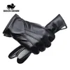 Cinco dedos Guantes BISON DENIM Hombres Guantes de piel de oveja Otoño Invierno Cálido Pantalla táctil Mitones de dedo completo Guantes de cuero genuino de alta calidad para hombres 230906