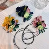 Choker IngeSight.Z Bohemian Colorful Big Satin Fabric Flower Necklace Goth Women Lace Up Black Wax Thread Dinner Party Collar